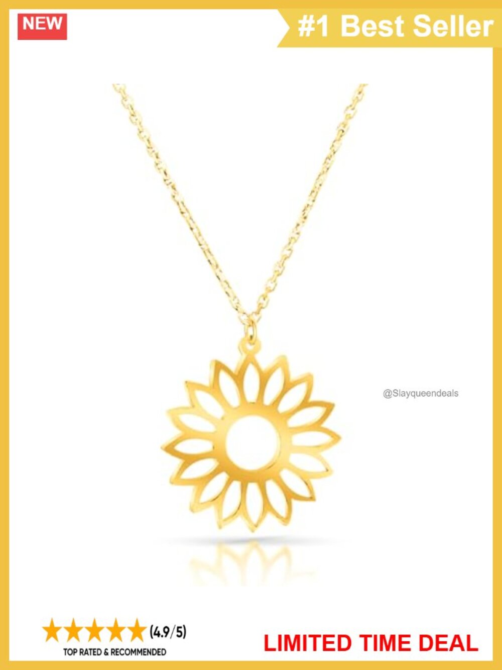 Sunflower Pendant Necklace Cable Chain 925 Sterling Silver Women Floral Simple